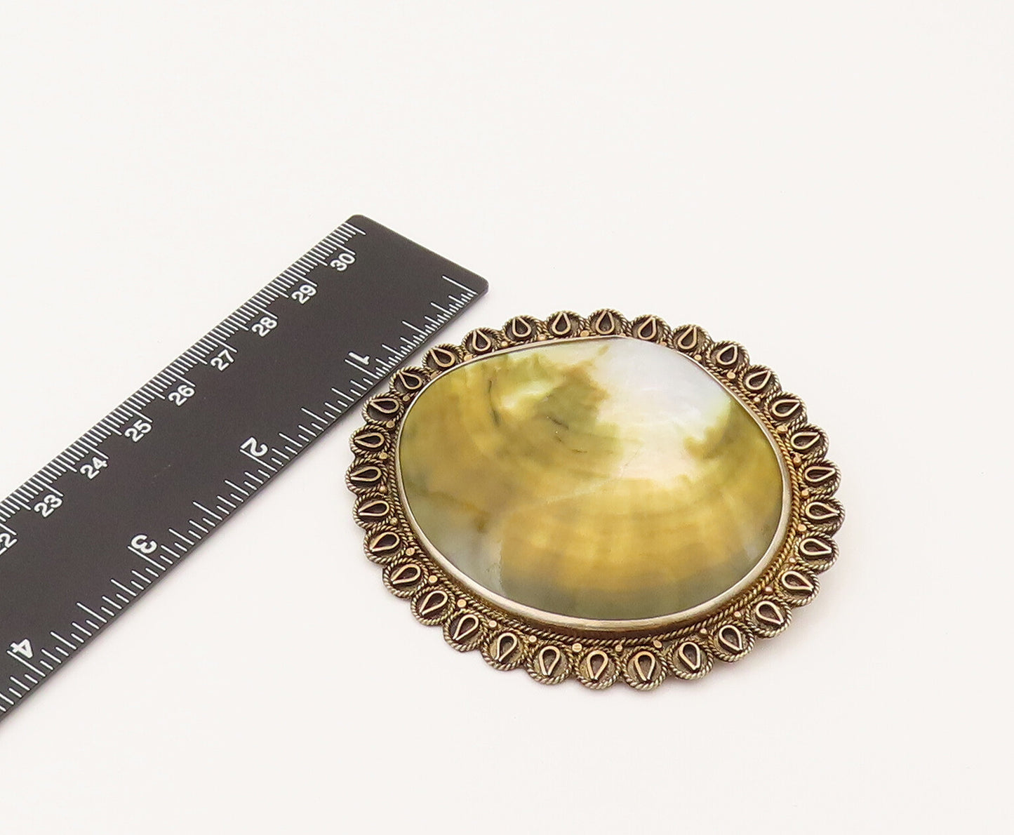 ISRAEL 925 Silver  Vintage Large Mother Of Pearl Shell Brooch Pin  BP10231