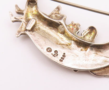 JEZ 925 Silver  Vintage Crescent Moon Fairy Lady Reading Brooch Pin  BP8207