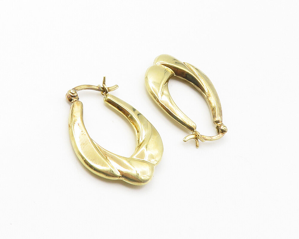 925 Sterling Silver  Vintage Shiny Gold Plated Hollow Hoop Earrings  EG7376