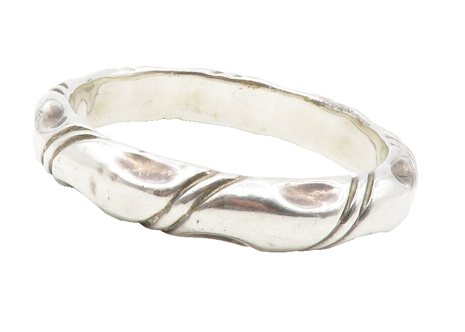 925 Sterling Silver  Vintage Shiny Dented Detail Round Bangle Bracelet  BT5333