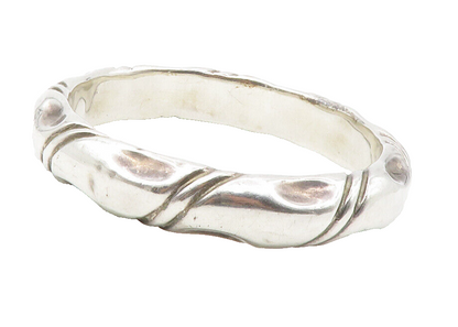 925 Sterling Silver  Vintage Shiny Dented Detail Round Bangle Bracelet  BT5333