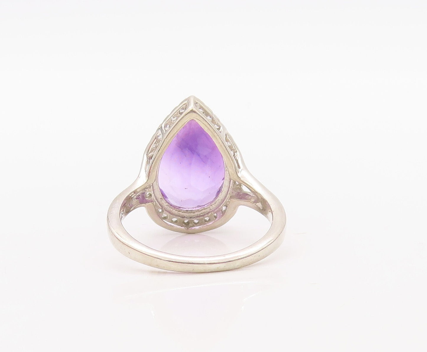 925 Sterling Silver Vintage Ring Drop Cut Amethyst Halo CZ Frame  Sz 7  RG30830