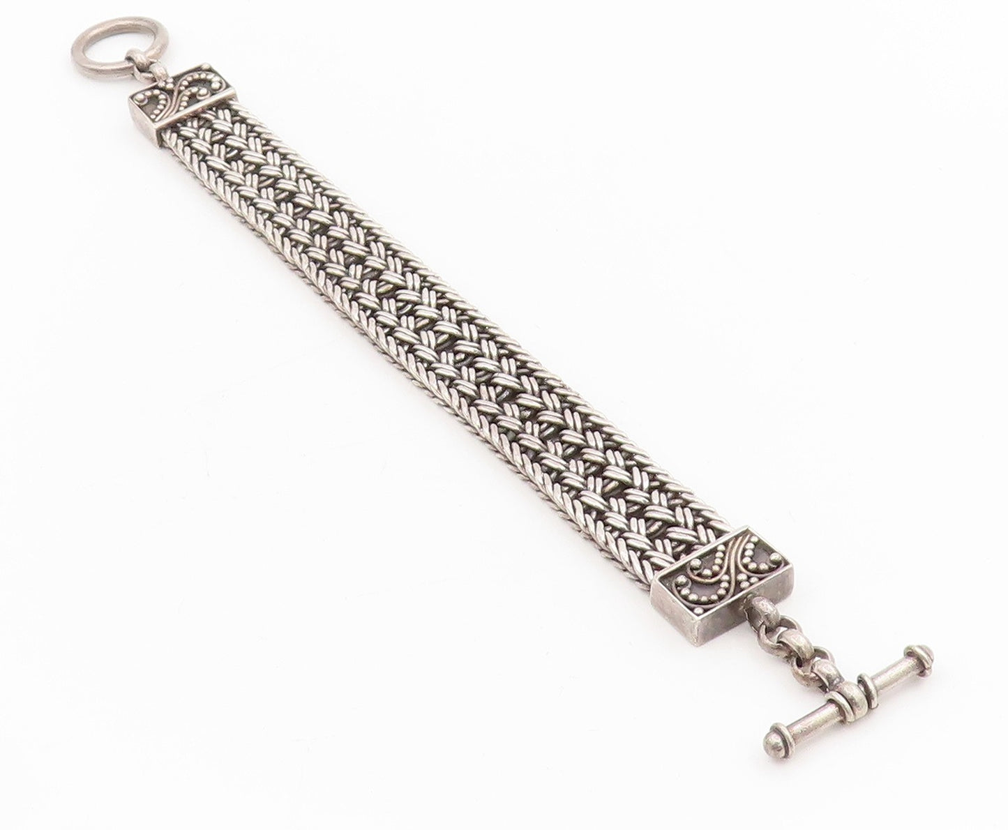 925 Sterling Silver Vintage Bracelet BALI Intricate Basketweave Chain  BT11582