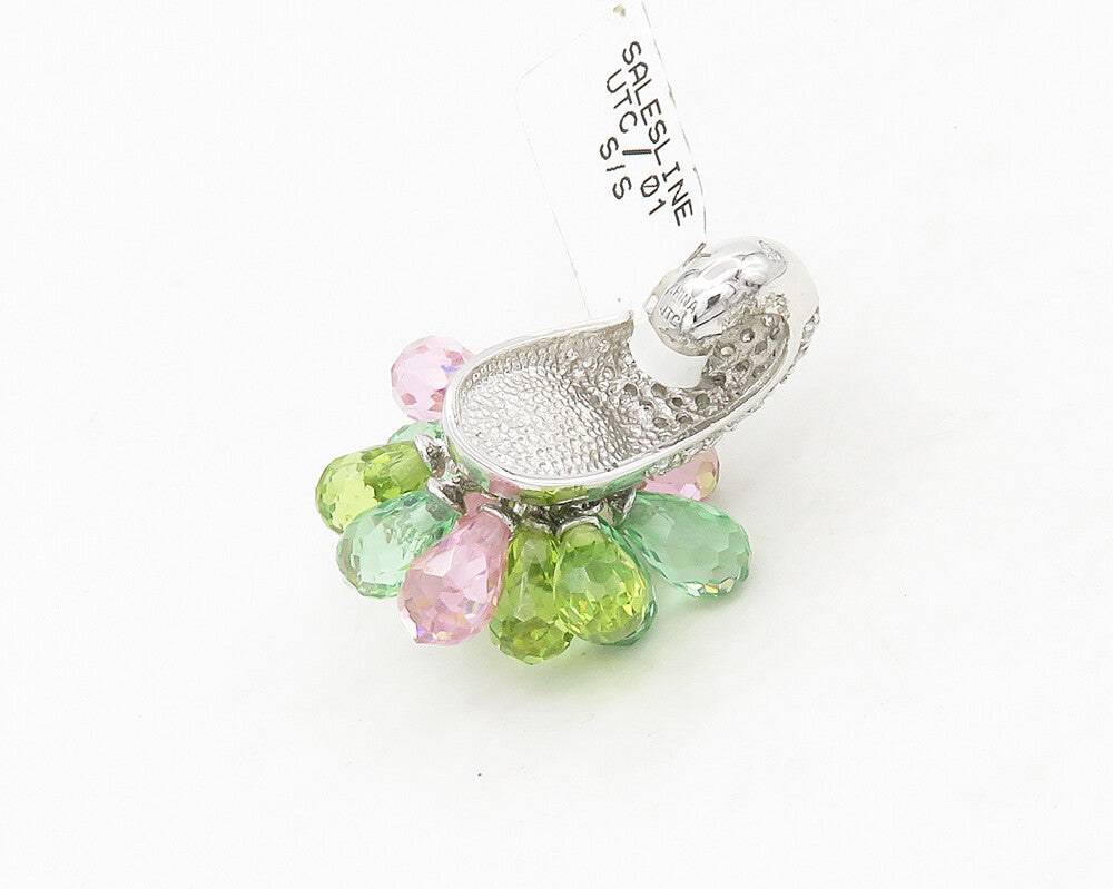 925 Sterling Silver  Faceted Peridot & Pink Topaz Cluster Pendant  PT14070
