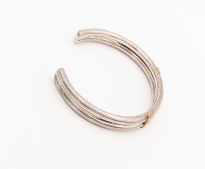 14k GOLD & 925 Silver  Vintage Two Slabs Tied With Rope Cuff Bracelet  BT9951