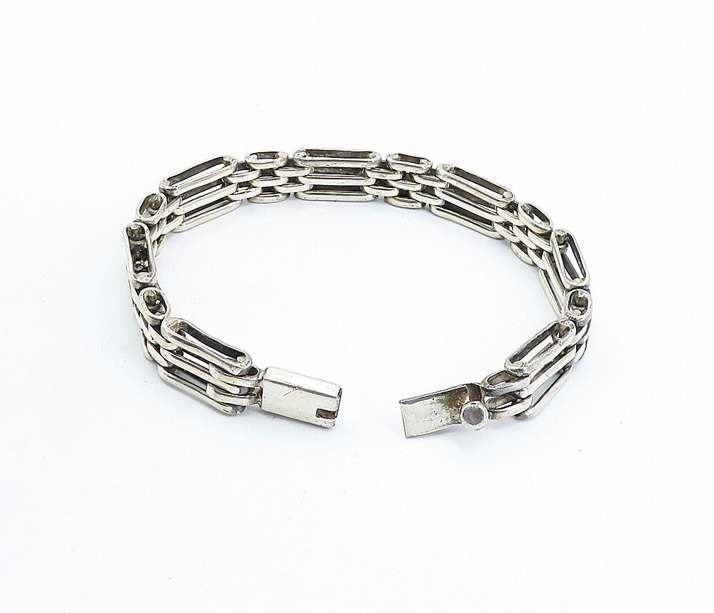 925 Sterling Silver  Vintage Shiny Industrial Hinge Chain Bracelet  BT2107