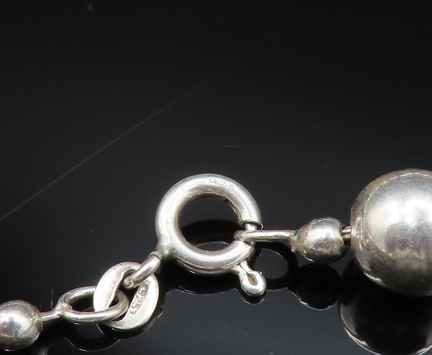 925 Sterling Silver  Vintage Shiny Etched Beaded Chain Necklace  NE2955
