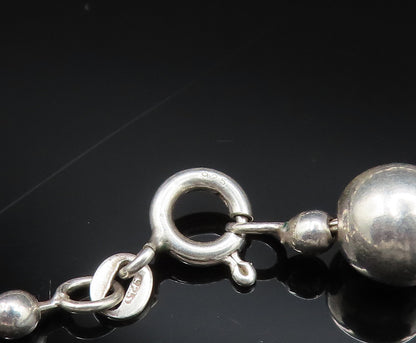 925 Sterling Silver  Vintage Shiny Etched Beaded Chain Necklace  NE2955