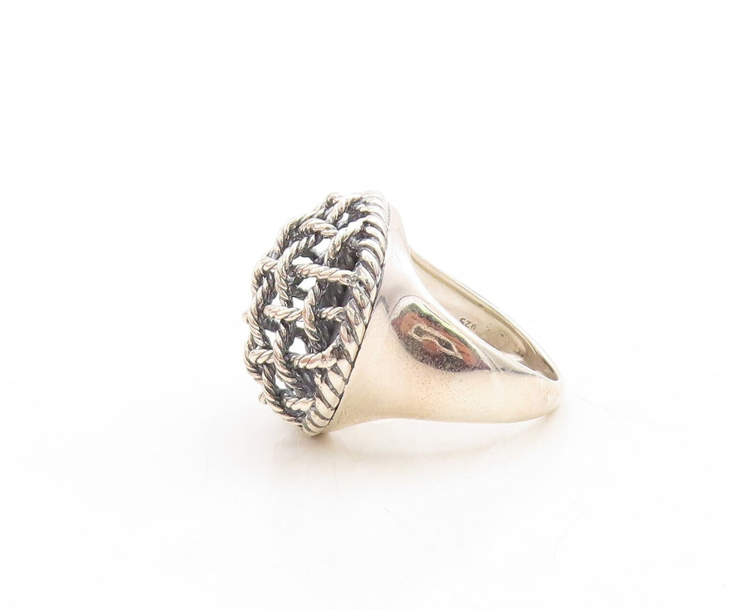 925 Sterling Silver Vintage Ring Round Twisted Rope Woven Net  Sz 9  RG31404