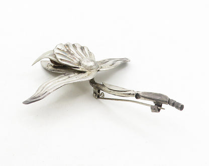 MEXICO 925 Sterling Silver  Vintage Antique Sculpted Flower Brooch Pin  BP4114