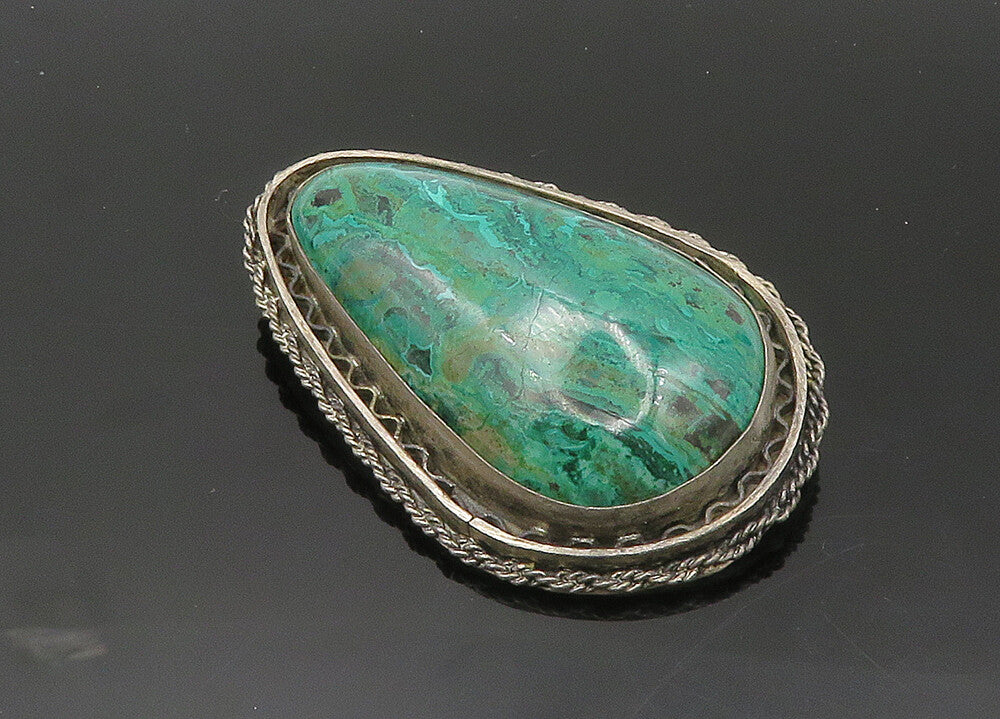 ISRAEL 925 Sterling Silver  Vintage Eilat Stone Twist Border Brooch Pin BP8072