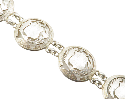 925 Sterling Silver  Vintage Antique Peru Coat Of Arms Chain Bracelet  BT4835