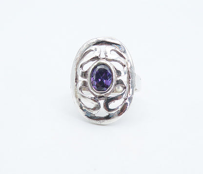 925 Sterling Silver  Amethyst Open Swirl Design Shiny Band Ring Sz 6  RG8391