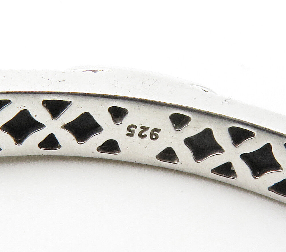BELLE ETOILE 925 Sterling Silver Smooth Black Rubber Bangle Bracelet  BT6432