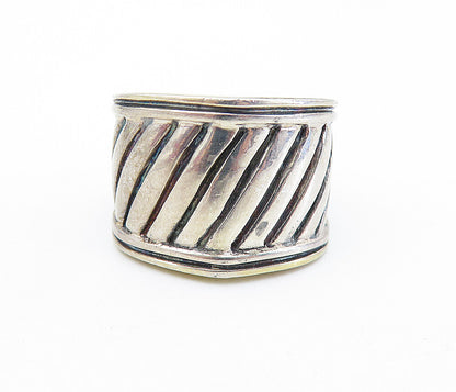 925 Sterling Silver  Vintage Two Tone Slanted Design Band Ring Sz 6.5  RG6821