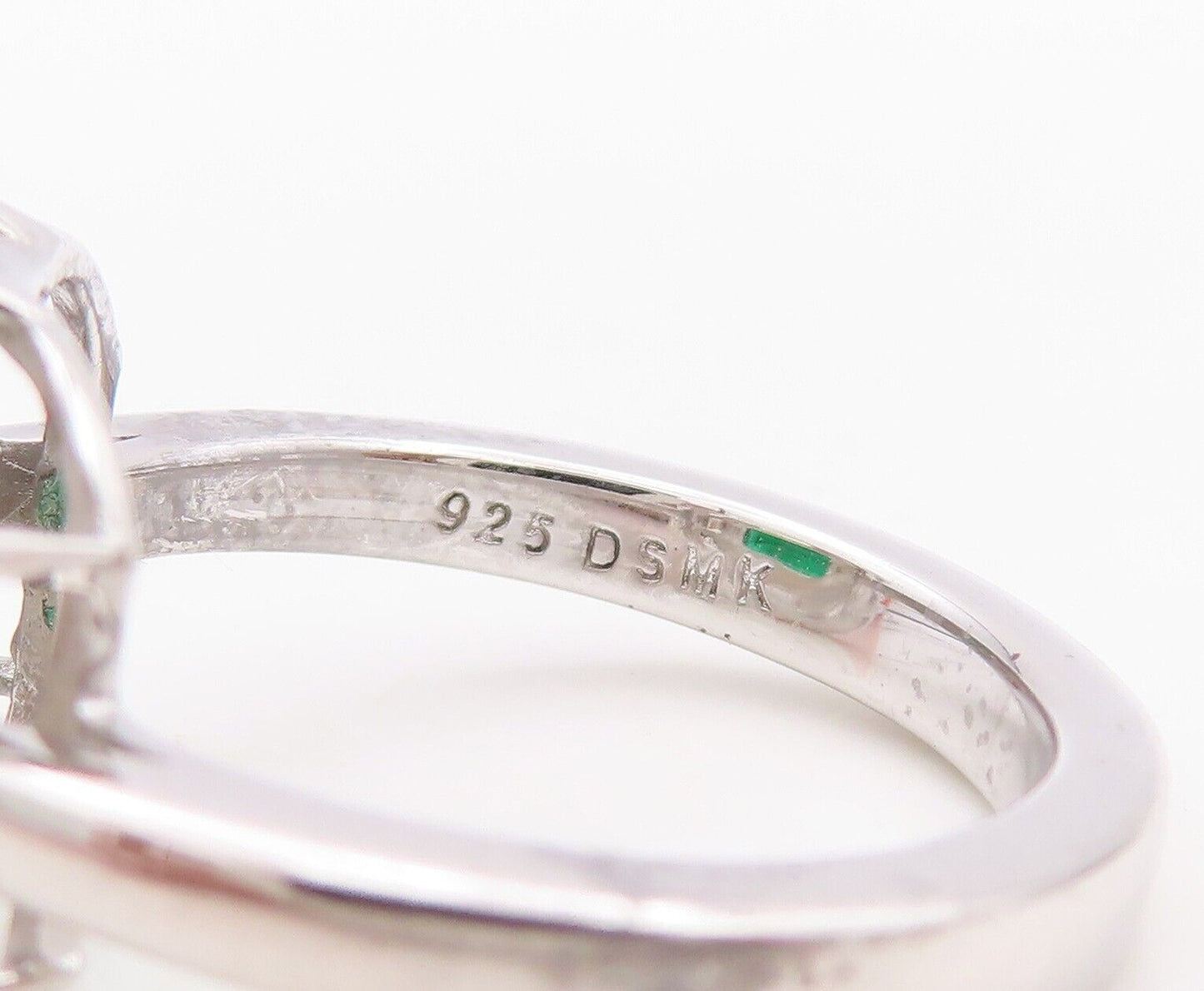 925 Sterling Silver Vintage Ring Square Green Halo White Topaz   Sz 7  RG30035