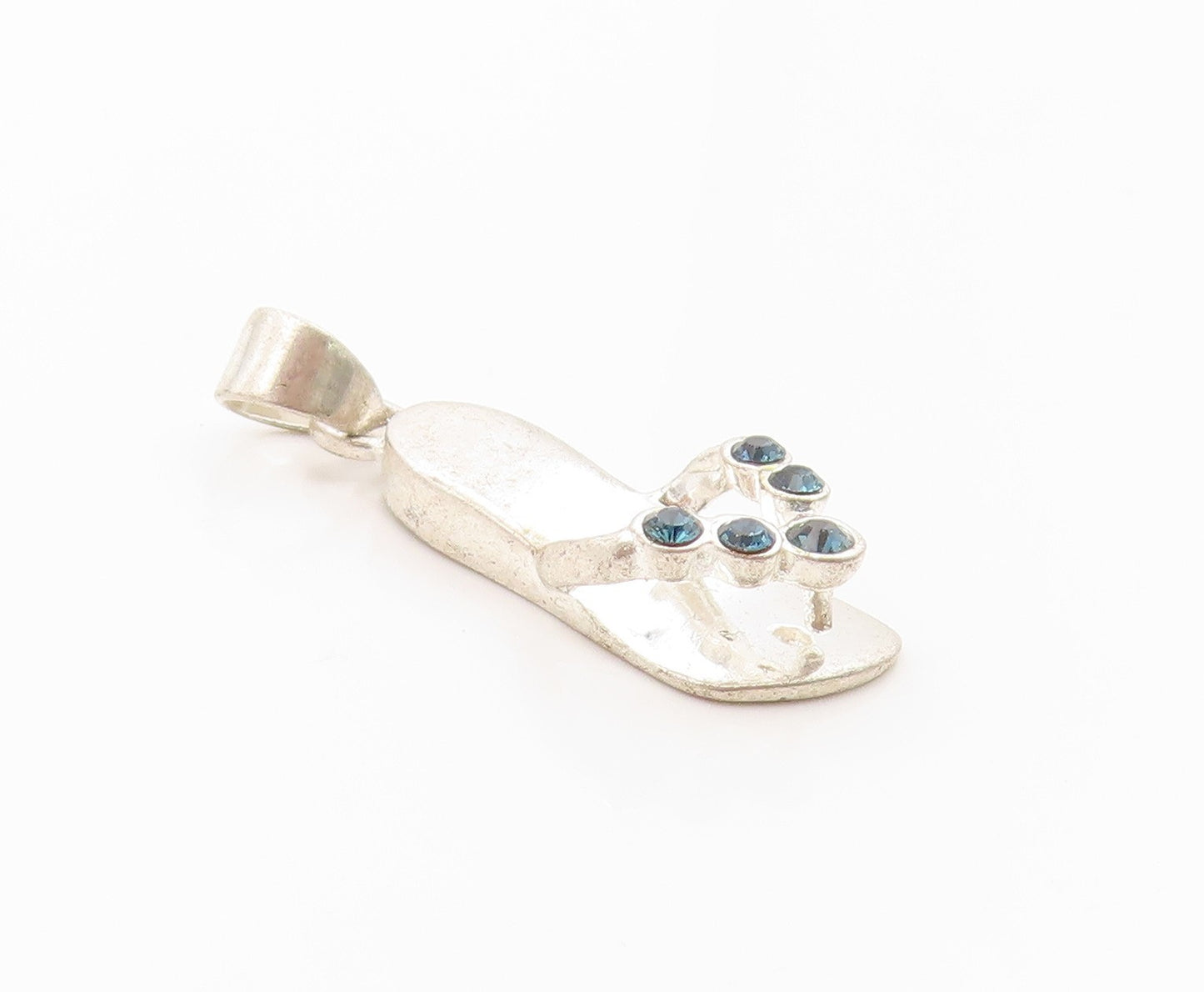 925 Sterling Silver Vintage Pendant Blue Topaz Flip Flop Foot Ware Charm PT25038