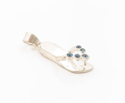 925 Sterling Silver Vintage Pendant Blue Topaz Flip Flop Foot Ware Charm PT25038