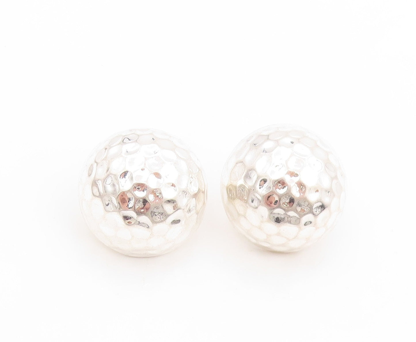 925 Sterling Silver Vintage Earrings Solid Hammered Circular Dome Stud  EG14050