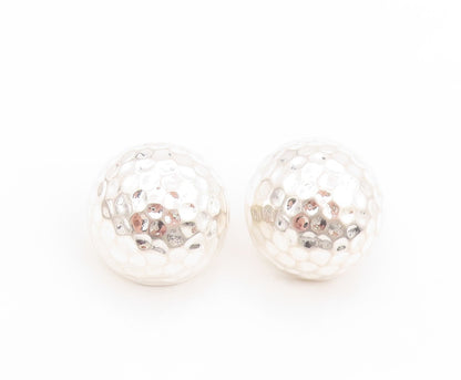 925 Sterling Silver Vintage Earrings Solid Hammered Circular Dome Stud  EG14050