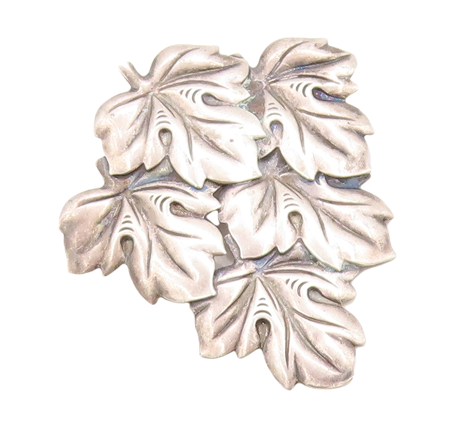 925 Sterling Silver Vintage Brooch Pin Dark Tone Carved Leaves Cluster   BP11345