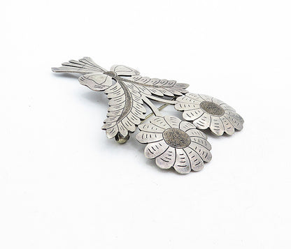 925 Sterling Silver  Vintage Antique Etched Bow Tied Flowers Brooch Pin BP1981