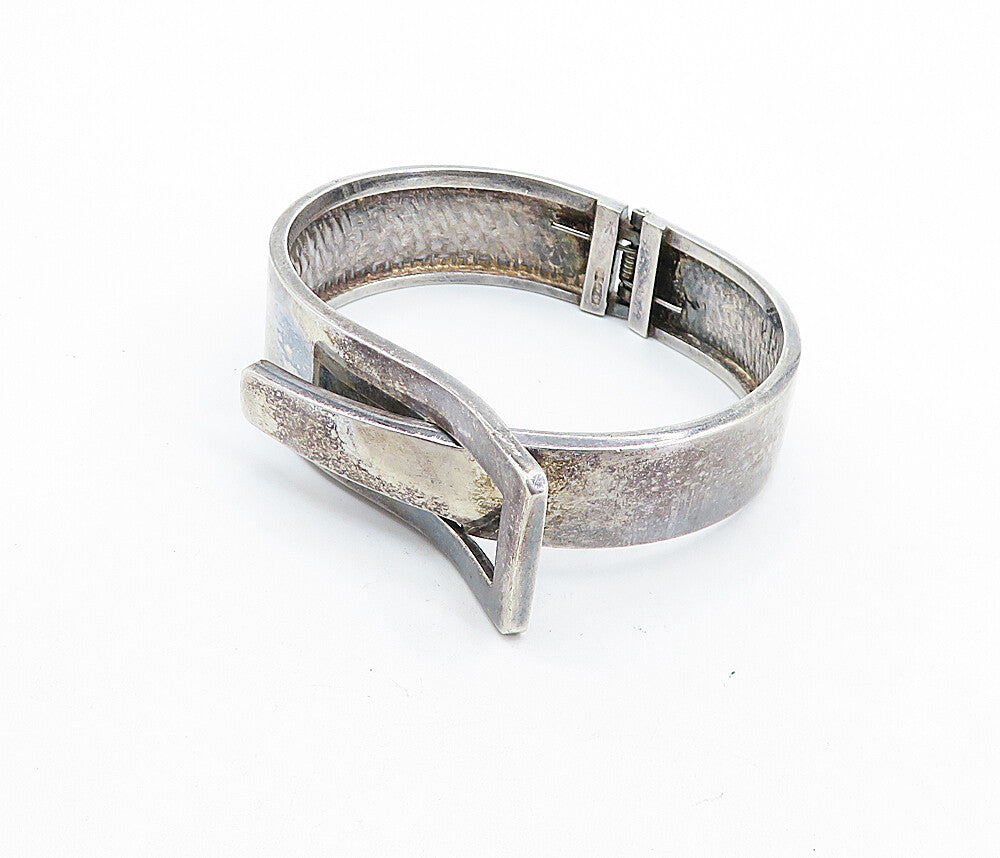 925 Sterling Silver Vintage Dark Tone Belt Buckle Bangle Bracelet BT2573