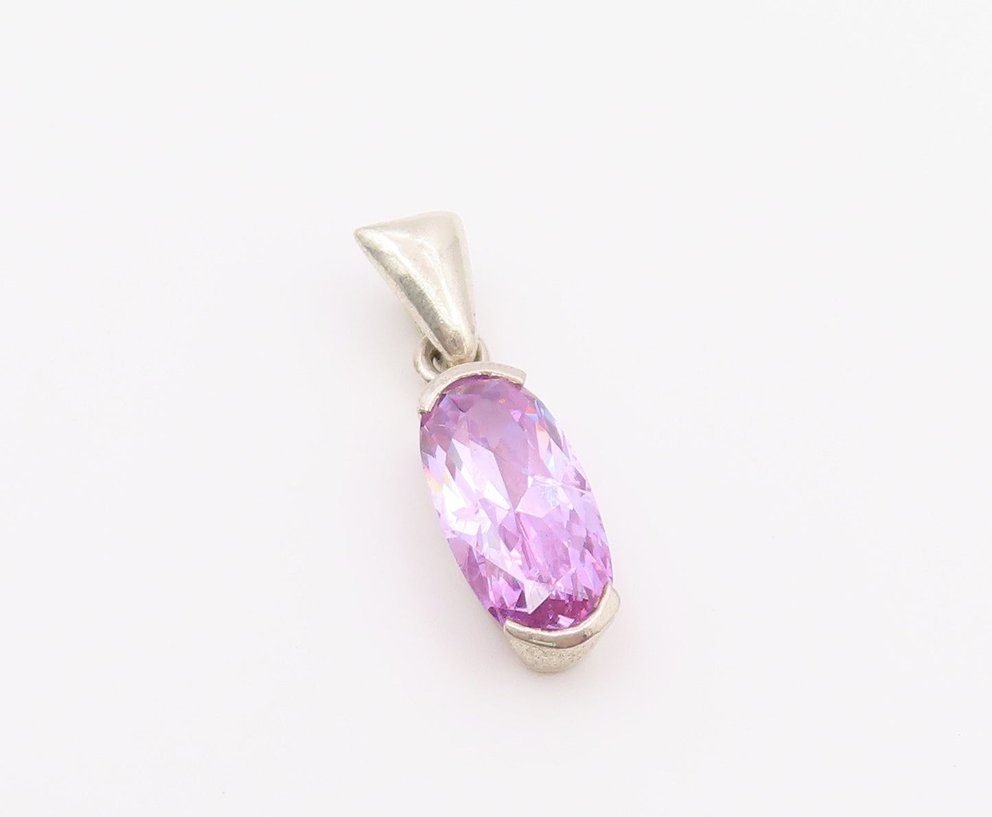 925 Sterling Silver  Vintage Purple Cubic Zirconia Oval Drop Pendant  PT16333