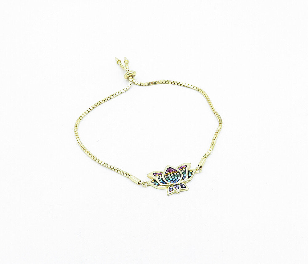 925 Sterling Silver Multi Color Topaz Gold Plated Chain Bracelet BT2168