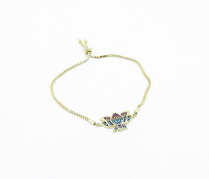 925 Sterling Silver Multi Color Topaz Gold Plated Chain Bracelet BT2168
