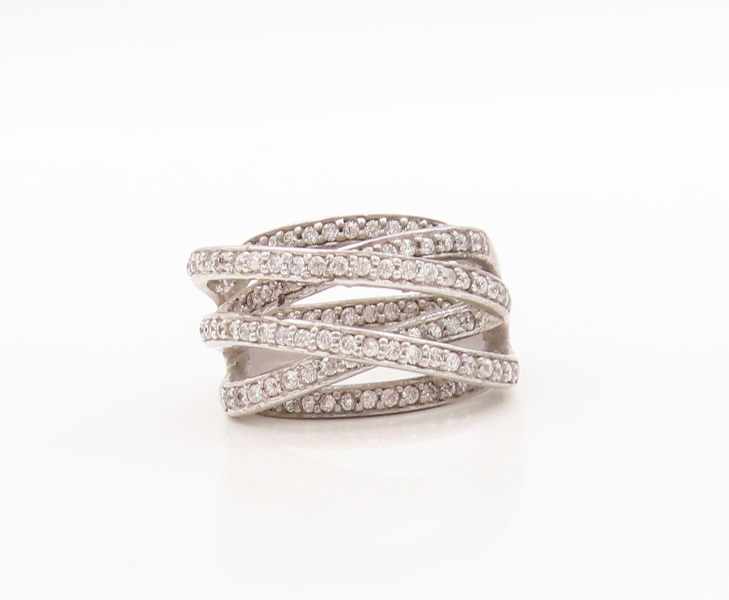925 Sterling Silver Vintage Ring Designer Split White Topaz Bands  Sz 7  RG29658