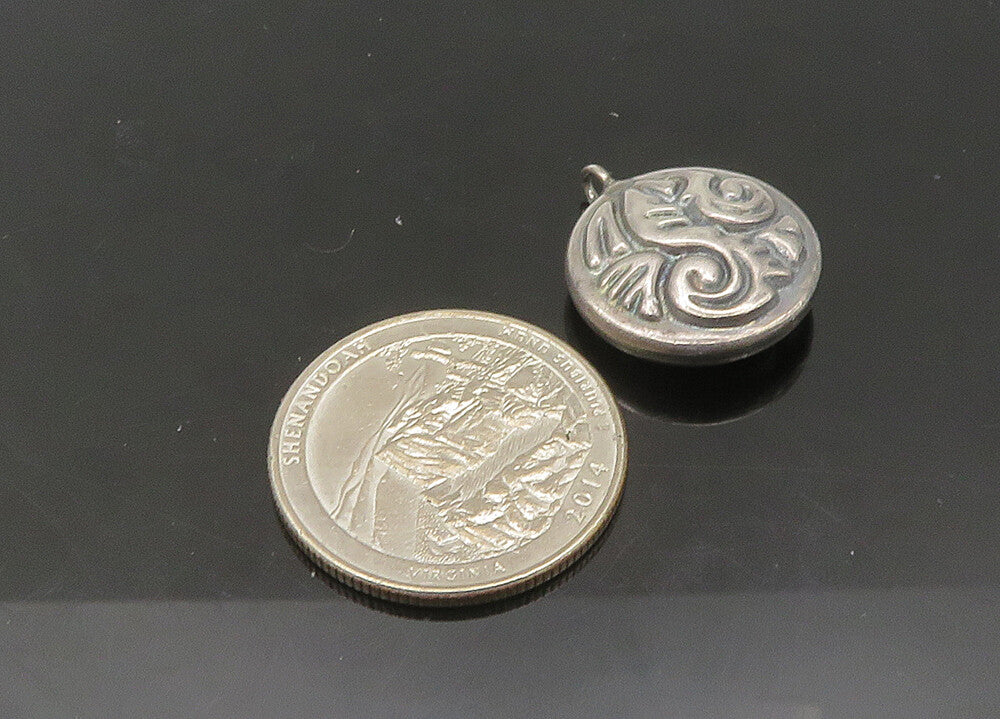 925 Sterling Silver  Vintage Dark Tone Patterned Hollow Round Pendant  PT17755