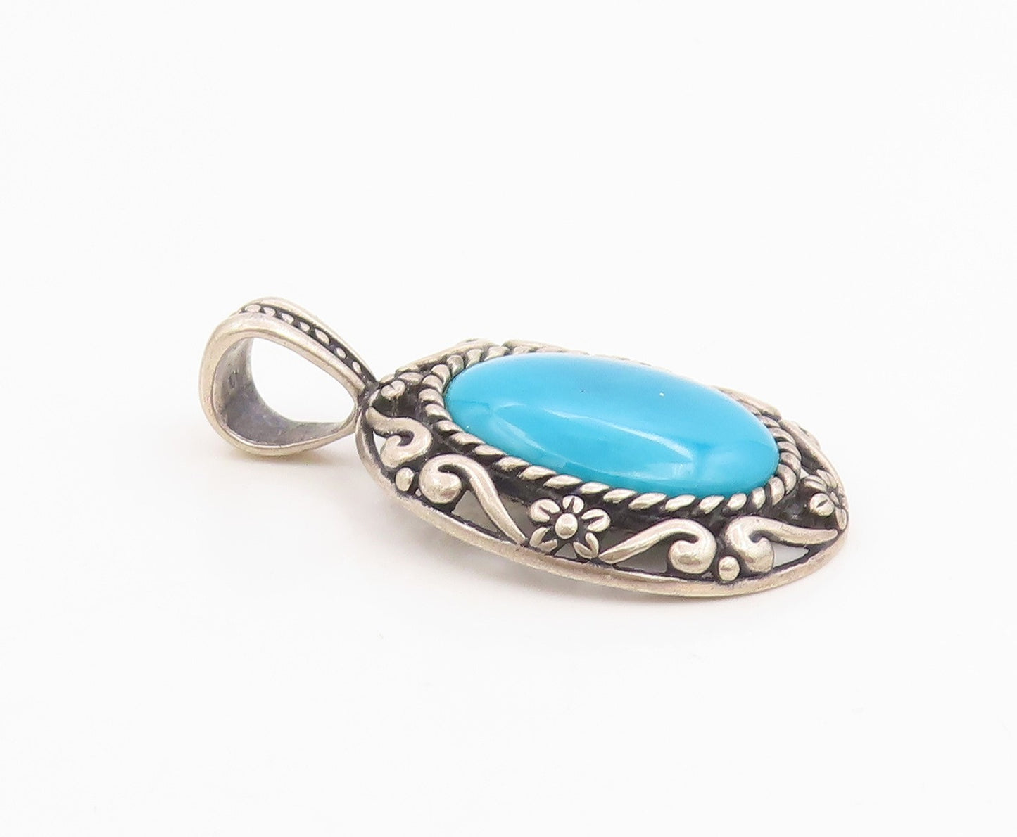 925 Sterling Silver Vintage Pendant CAROLYN POLLACK Turquoise Charm  PT26184