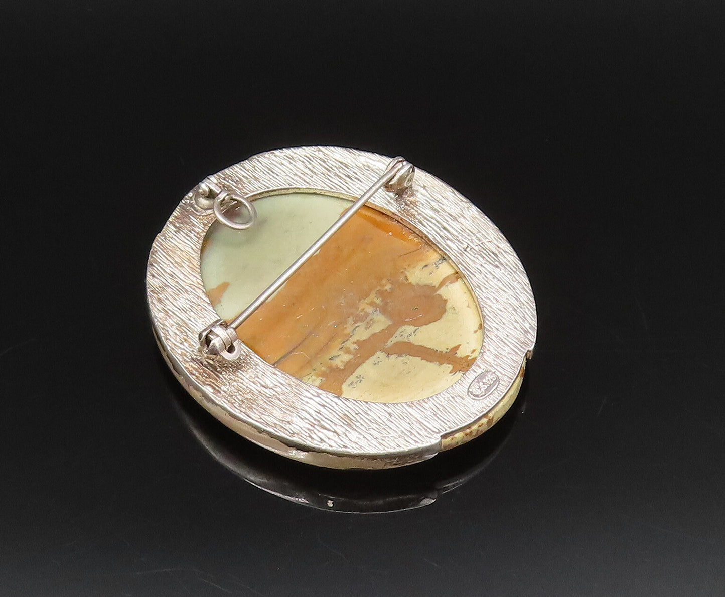 925 Sterling Silver  Vintage Unique Oval Owyhee Picture Jasper Brooch Pin BP9974