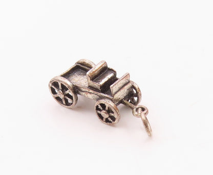 925 Sterling Silver  Vintage Old Fashioned Wagon Car Pendant  PT18232