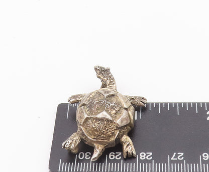 925 Sterling Silver Vintage Brooch Pin Rough Carved Domed Happy Turtle  BP10654