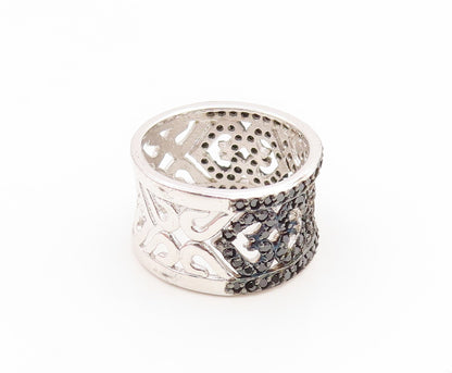 925 Sterling Silver Vintage Ring Spinel Openwork Floral Wide Band  Sz 7  RG35236