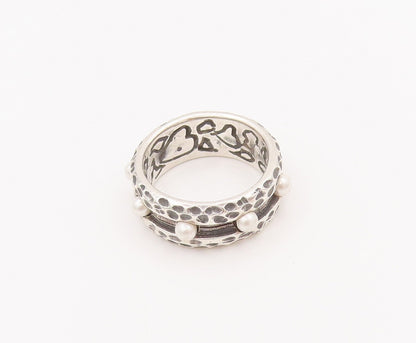925 Sterling Silver Vintage Ring Solid Dented Borders & Beaded  Sz 7  RG28114