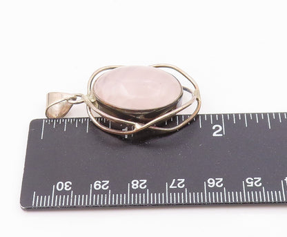 MEXICO 925 Sterling Silver  Vintage Cabochon Cut Rose Quartz Pendant  PT18716