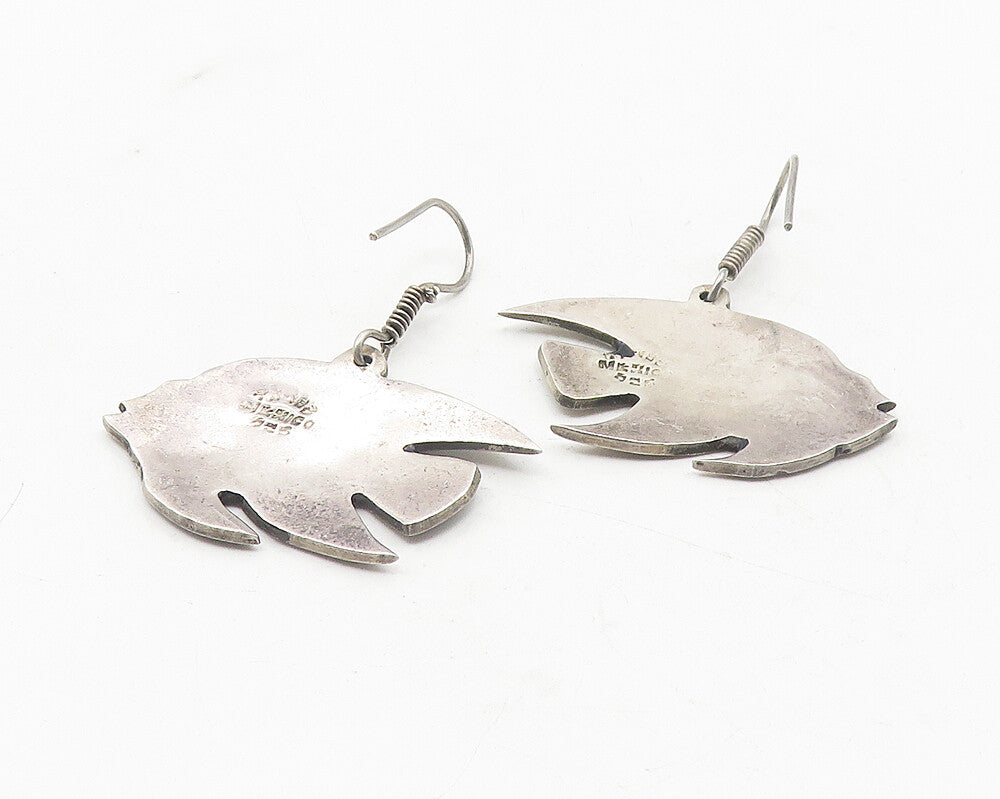 MEXICO 925 Silver  Vintage Abalone & Turquoise Fish Drop Earrings  EG6045