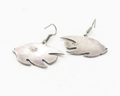 MEXICO 925 Silver  Vintage Abalone & Turquoise Fish Drop Earrings  EG6045