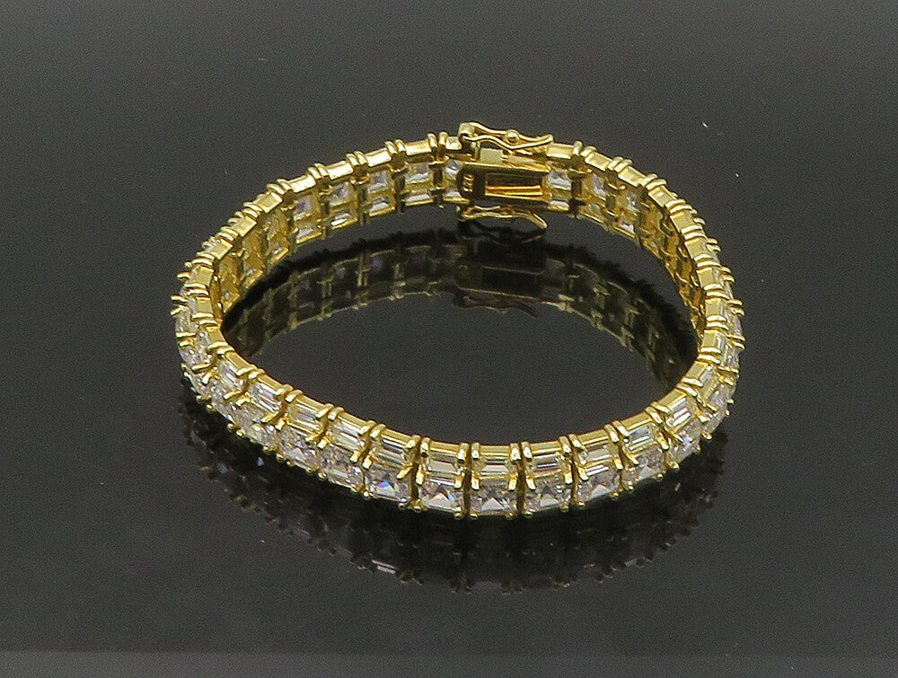 925 Sterling Silver  Vintage Cubic Zirconia Gold Plated Chain Bracelet  BT9248