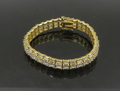 925 Sterling Silver  Vintage Cubic Zirconia Gold Plated Chain Bracelet  BT9248