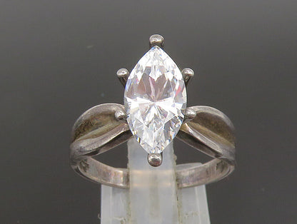 925 Silver  Vintage Marquise Cubic Zirconia Concave Shank Ring Sz 10  RG25311