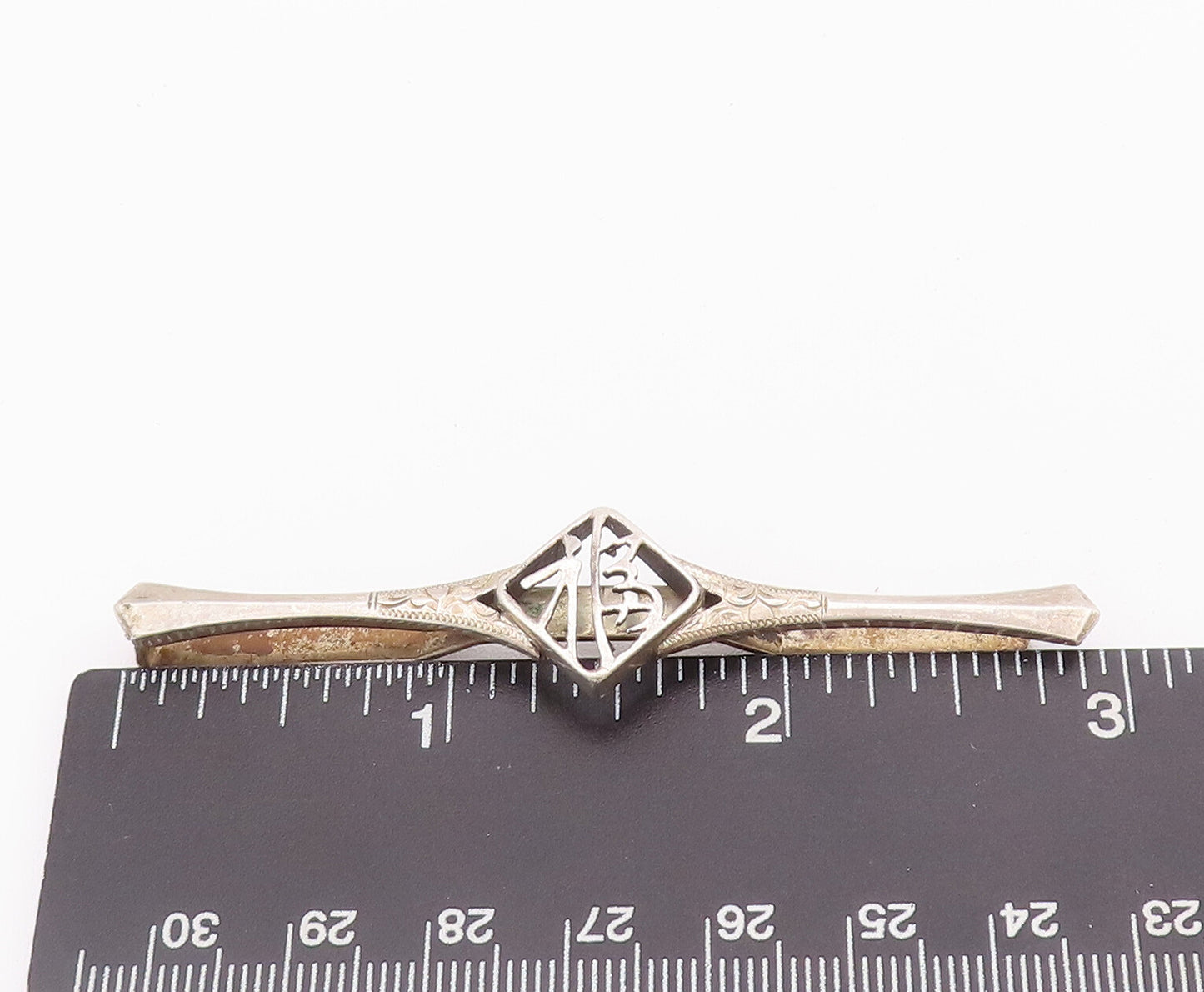 925 Sterling Silver Vintage Tie Clip CHINESE Designer Cut Swirly Carved  TR3707