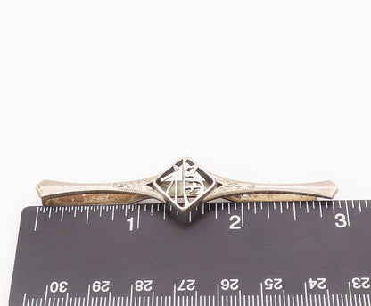 925 Sterling Silver Vintage Tie Clip CHINESE Designer Cut Swirly Carved  TR3707