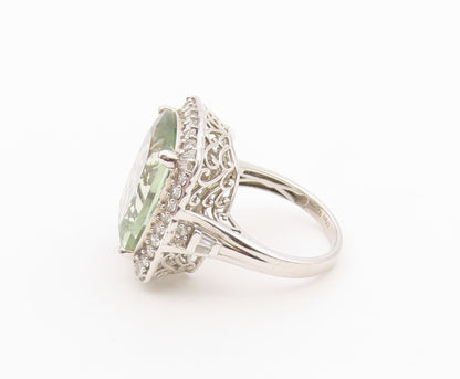925 Sterling Silver Vintage Ring D'JOY Green Amethyst Halo Topaz  Sz 10  RG36492
