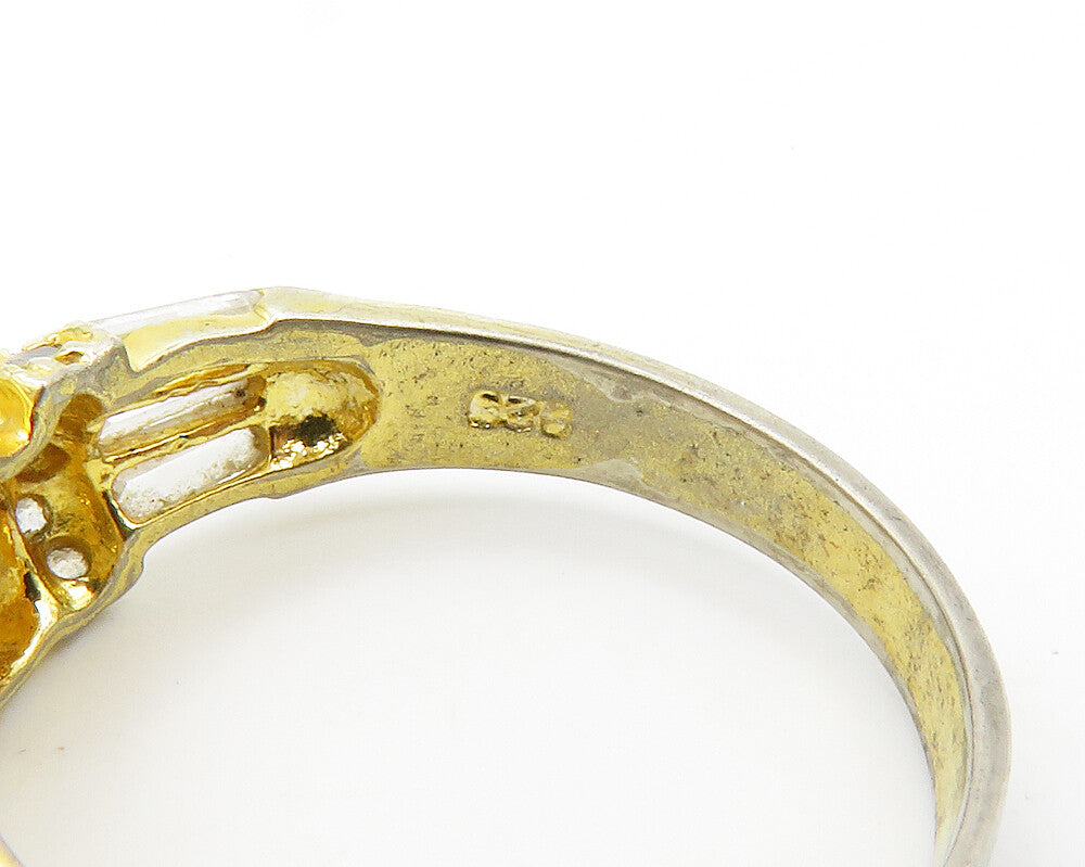 925 Sterling Silver  Cubic Zirconia Heart Gold Plated Band Ring Sz 7  RG14818