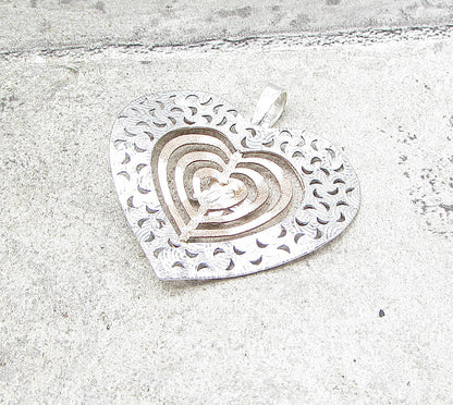 925 Sterling Silver Cut Out 2 Tone Love Heart & Butterfly Drop Pendant PT1398