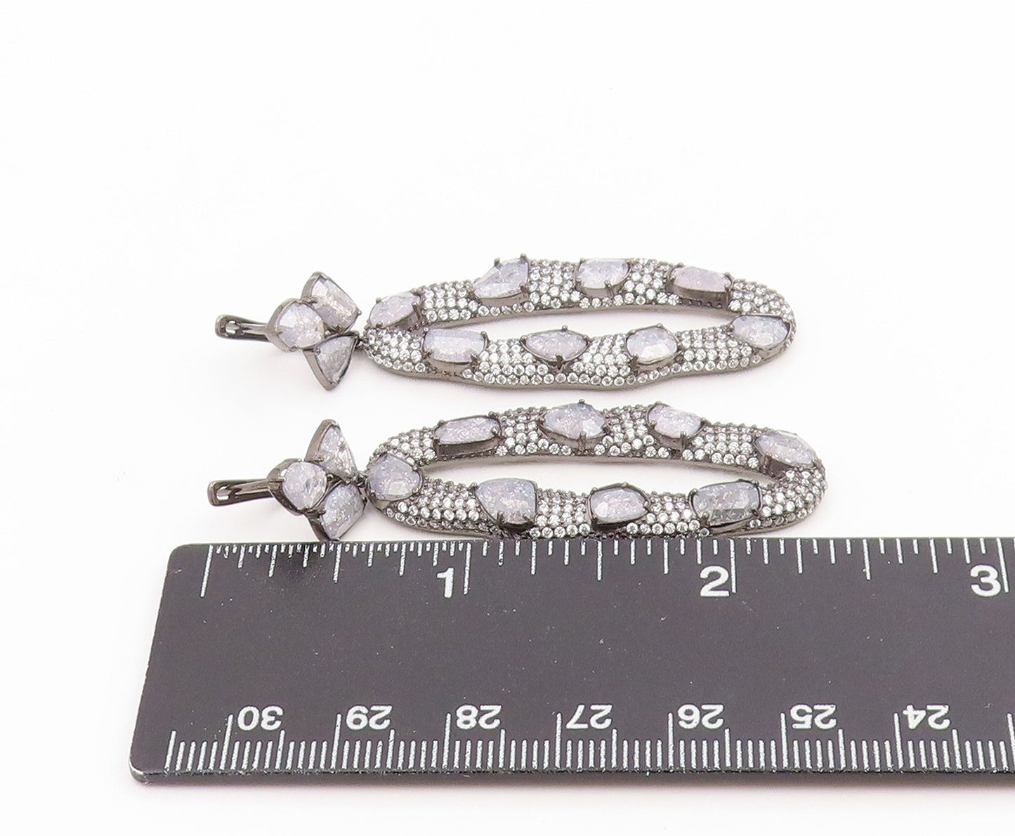 925 Sterling Silver Vintage Earrings Drusy Quartz & Topaz Oval Drop  EG14234